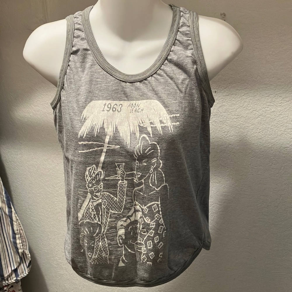VTG Tank Top Heather Gray Size Sm Dark Gray & White Trim on All Peripheral Hems